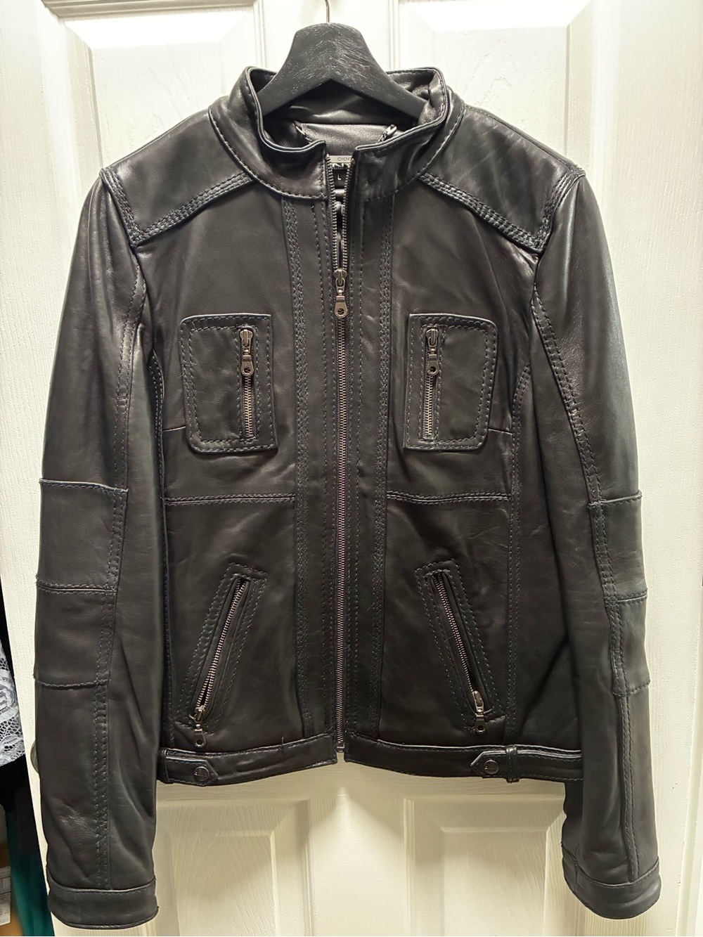 DKNY Genuine Leather Moto Jacket Black Women’s Large EUC